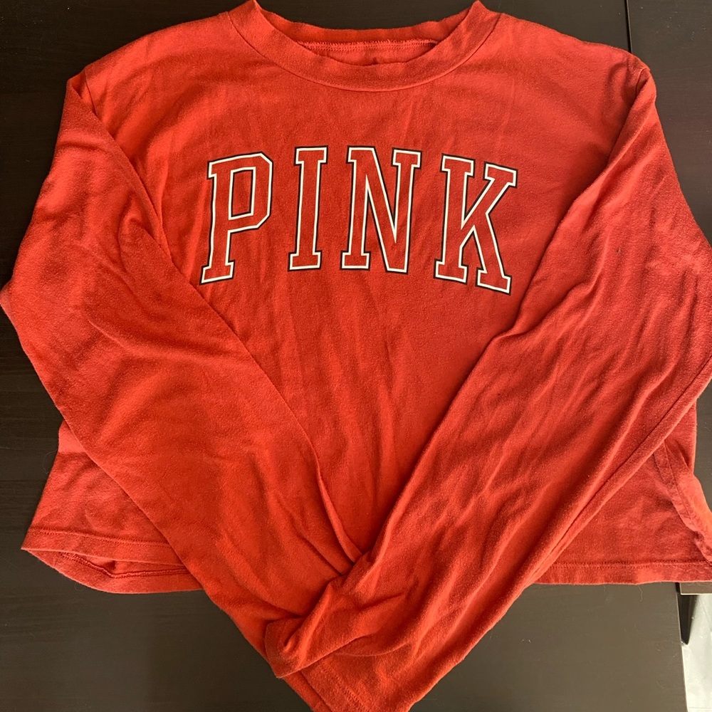 PINK Long Sleeve Cropped Tee
